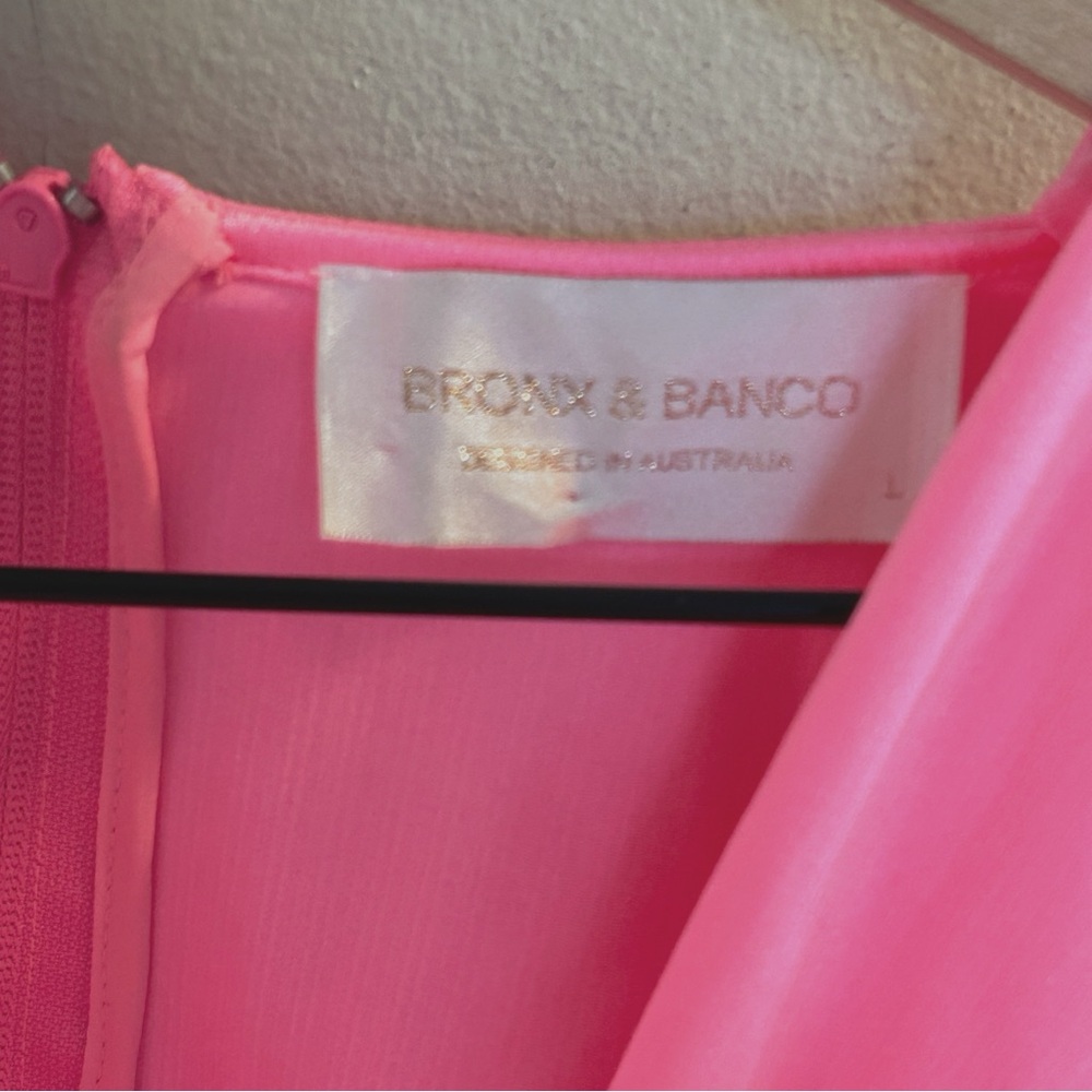 Bronx and Banco Electric Pink Maxi Sash Waist Dress Size Large Long Sleeve Slit - Picture 8 of 16